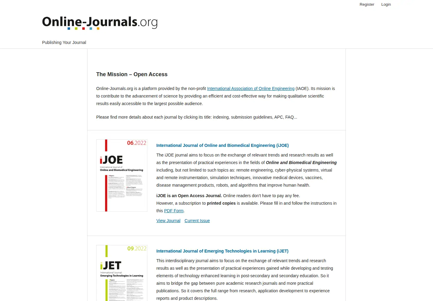 Screenshot of online-journals.org