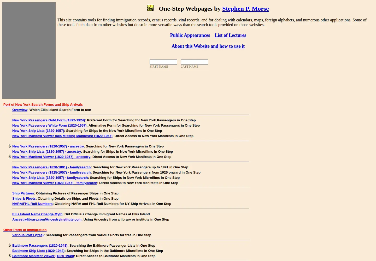 Captured homepage of stevemorse.org in the current scan