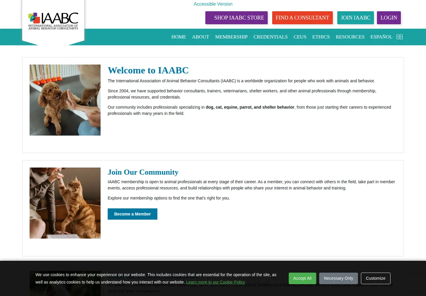 Captured homepage of iaabc.org in the current scan