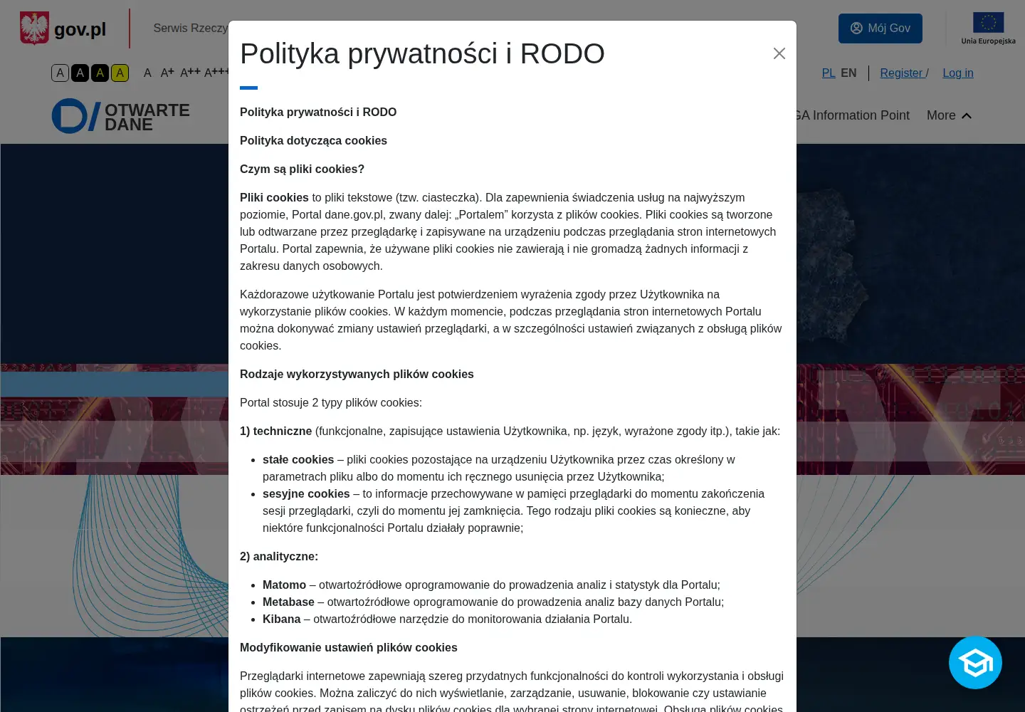 Captured homepage of dane.gov.pl in the current scan