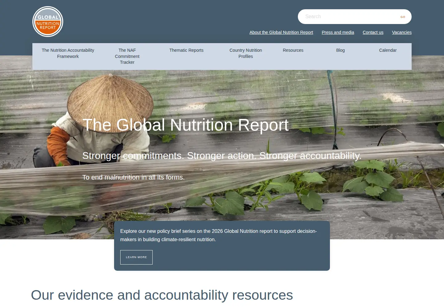 Captured homepage of globalnutritionreport.org in the current scan