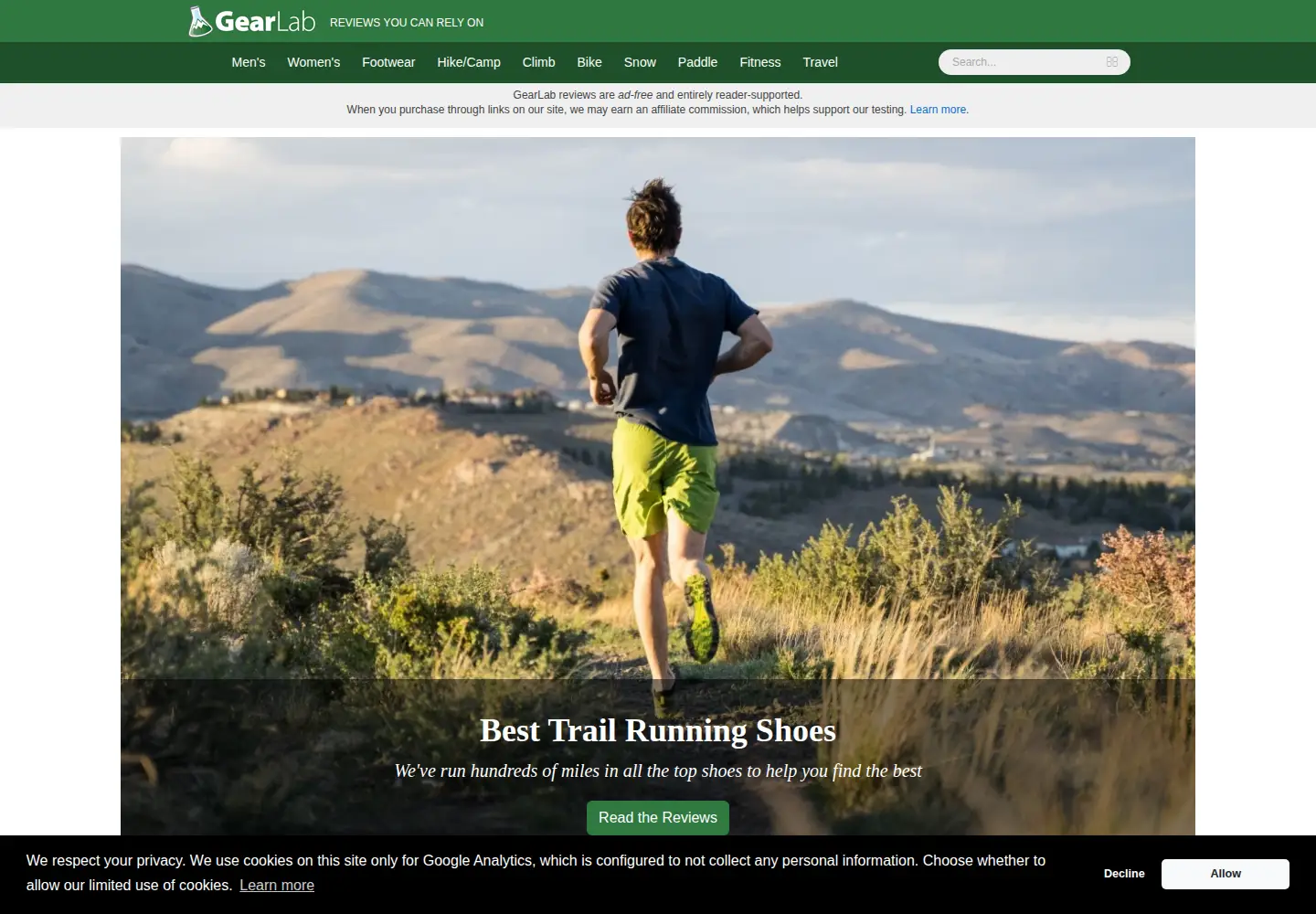 Captured homepage of outdoorgearlab.com in the current scan