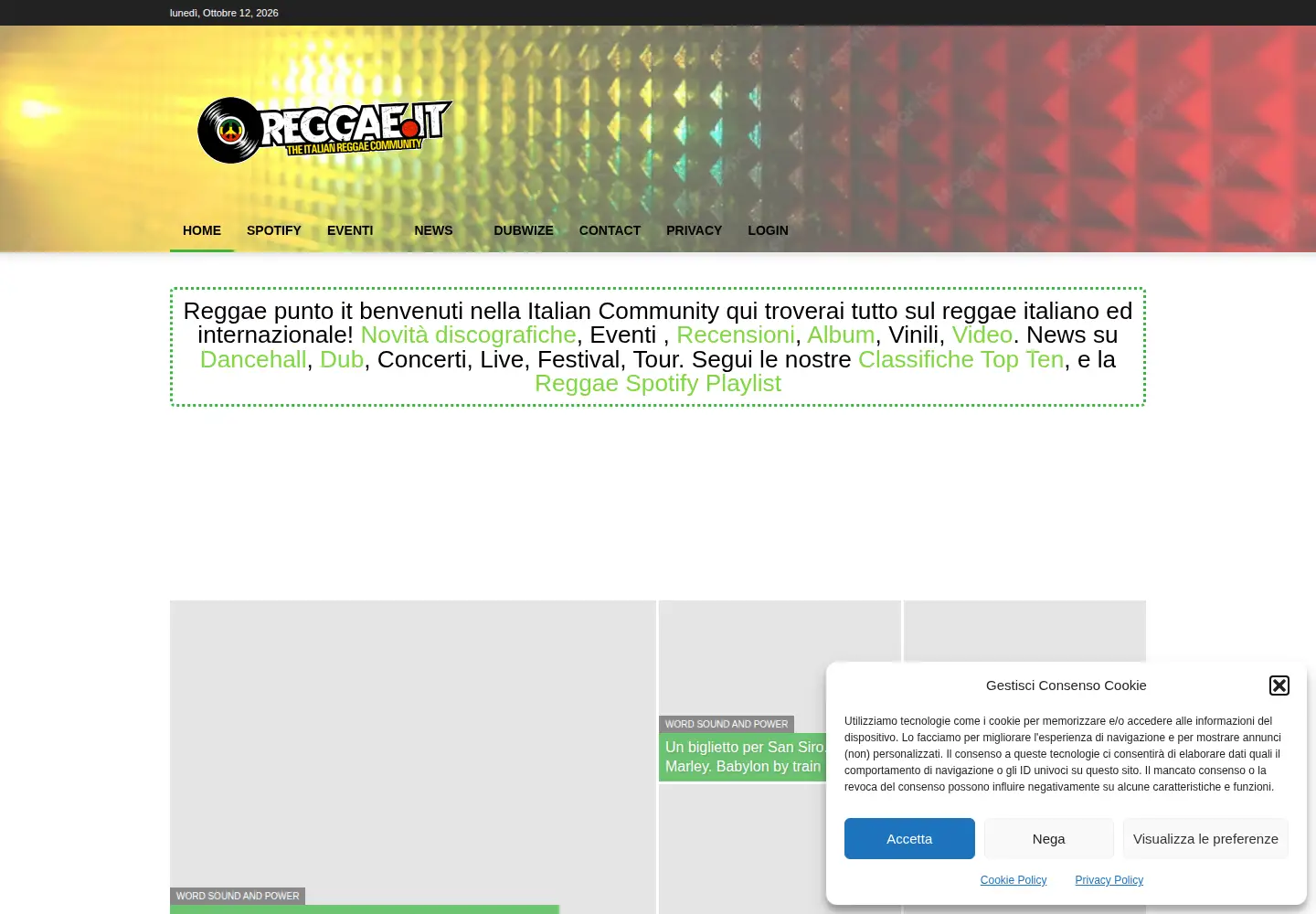 Captured homepage of reggae.it in the current scan