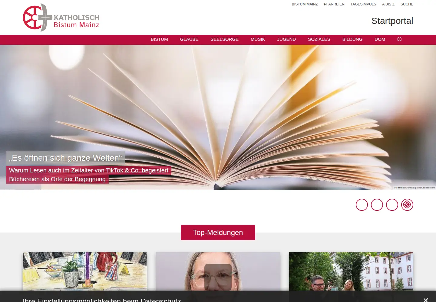 Captured homepage of bistummainz.de in the current scan