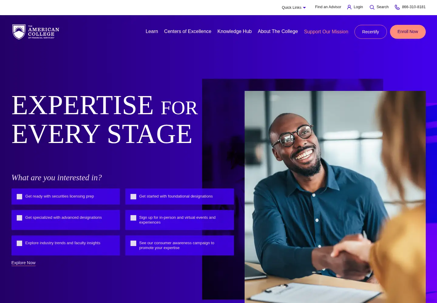Captured homepage of theamericancollege.edu in the current scan