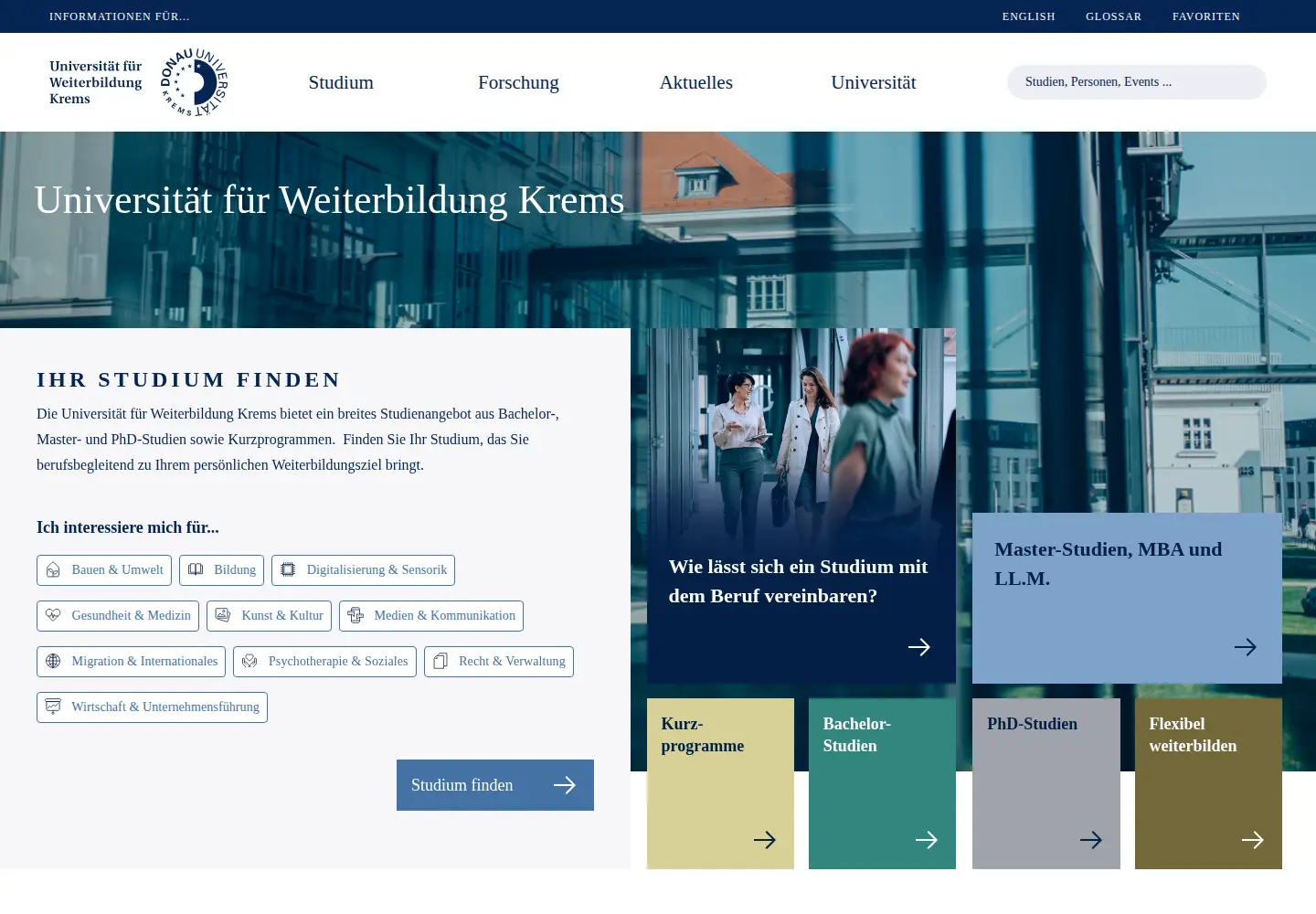 Captured homepage of donau-uni.ac.at in the current scan