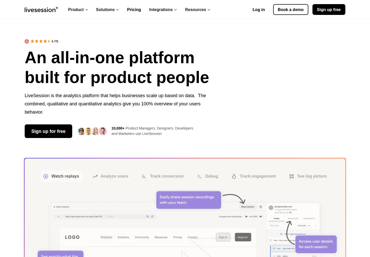 Captured homepage of livesession.io in the current scan