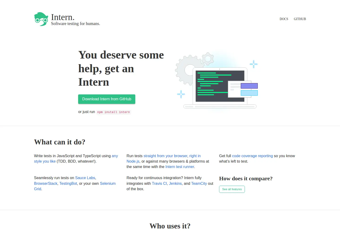 Captured homepage of theintern.io in the current scan