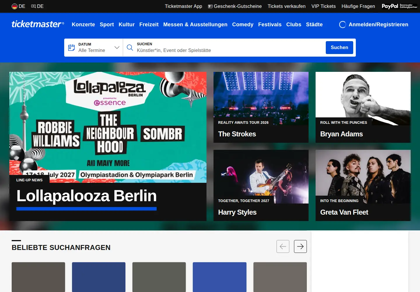 Screenshot of ticketmaster.de