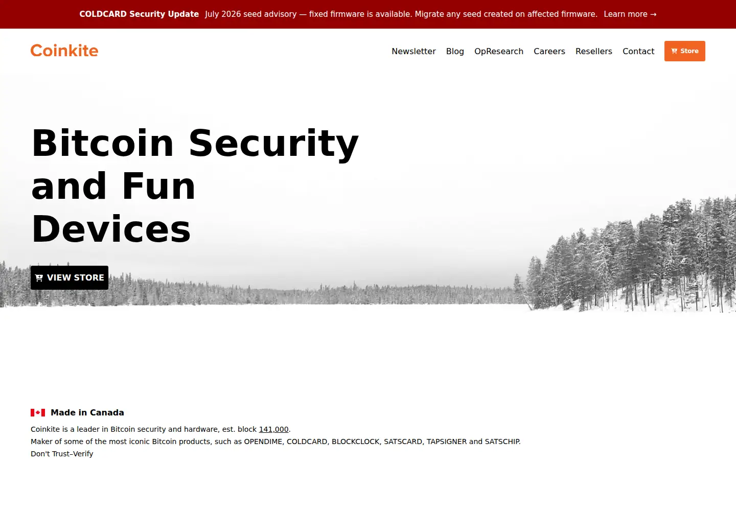 Captured homepage of coinkite.com in the current scan