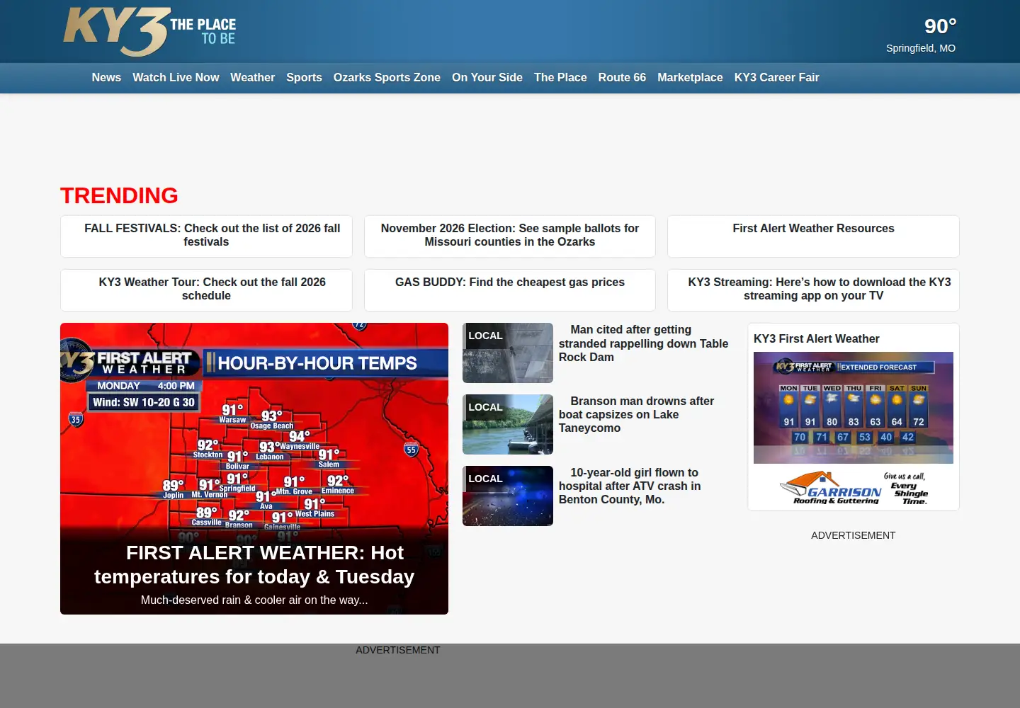 Captured homepage of ky3.com in the current scan