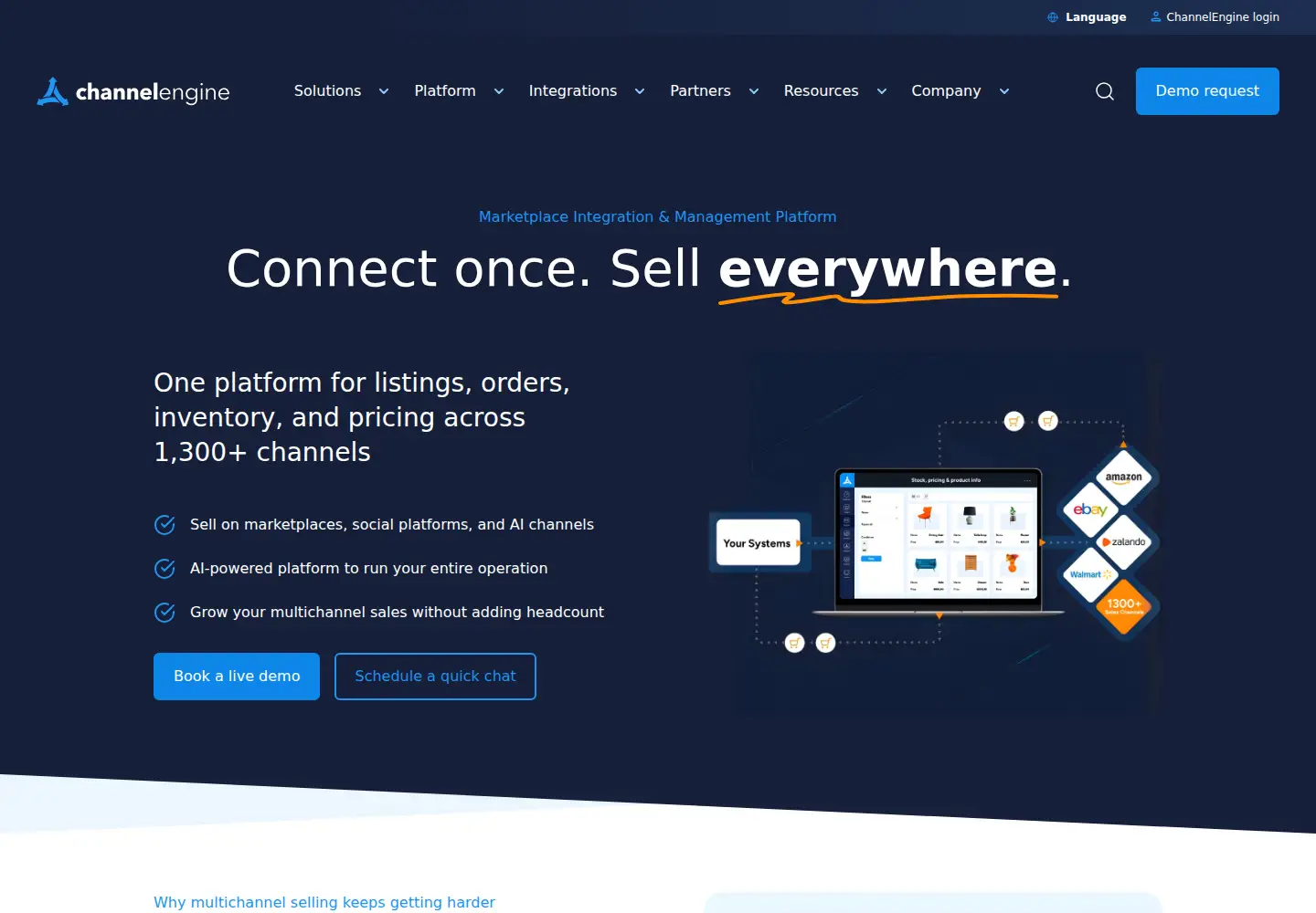 Captured homepage of channelengine.com in the current scan