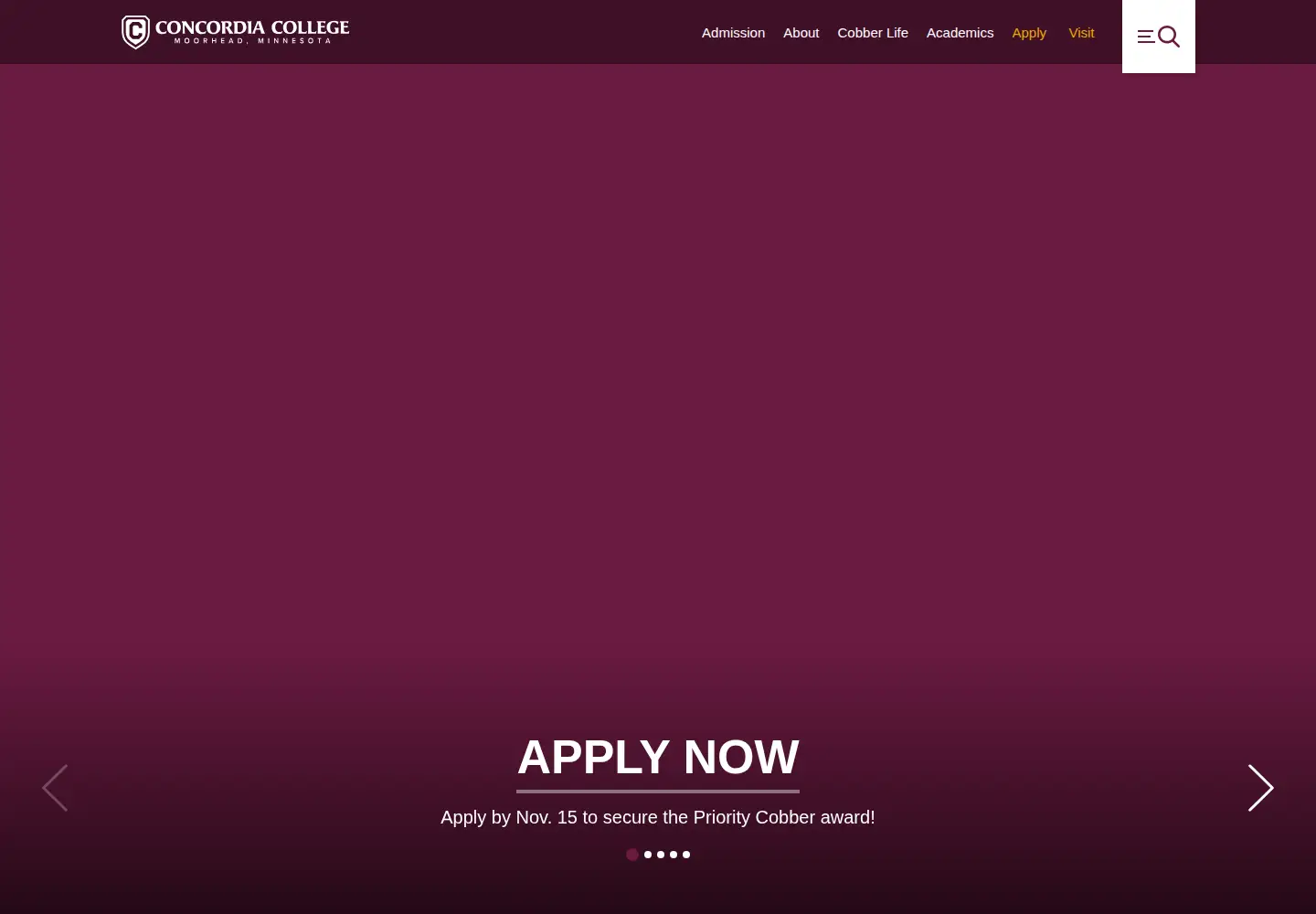 Captured homepage of concordiacollege.edu in the current scan