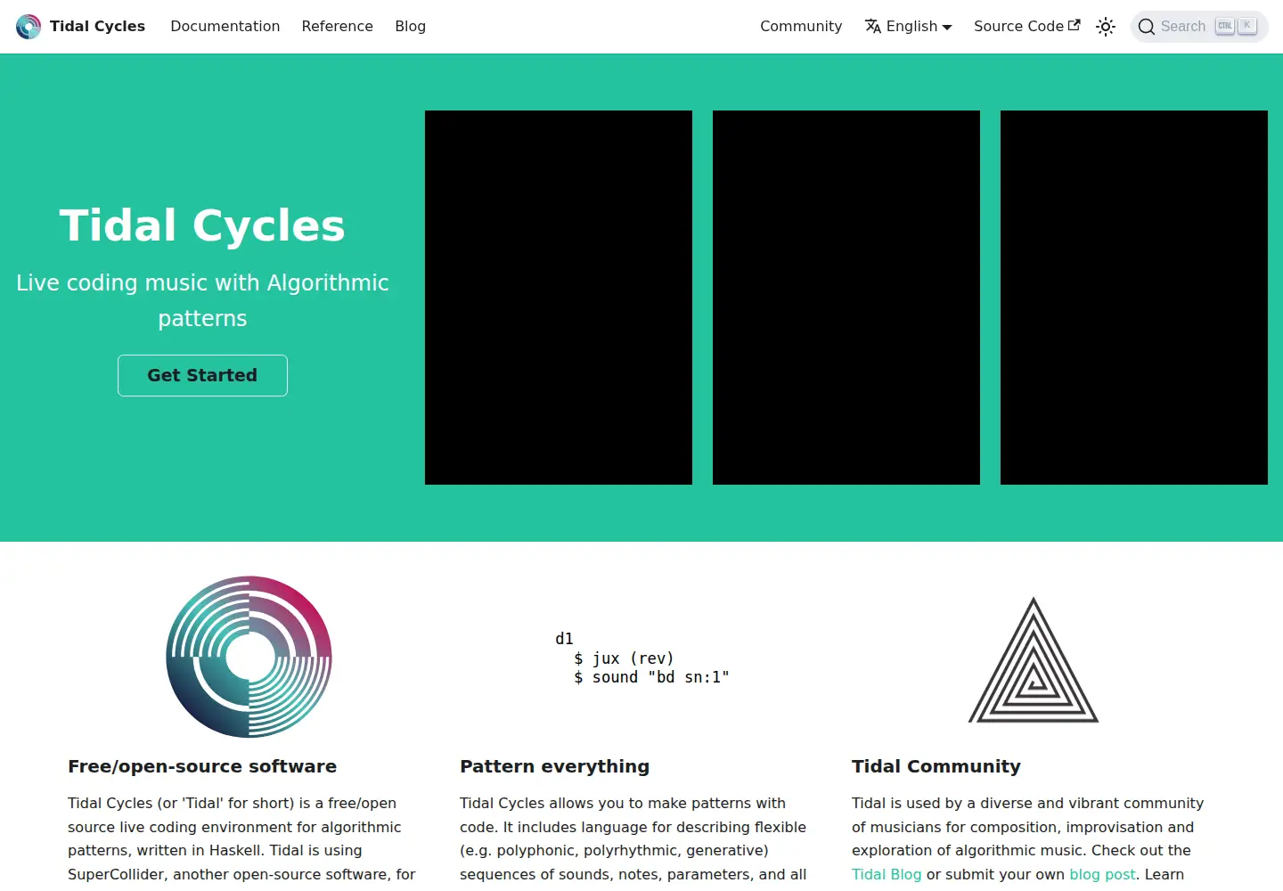 Captured homepage of tidalcycles.org in the current scan