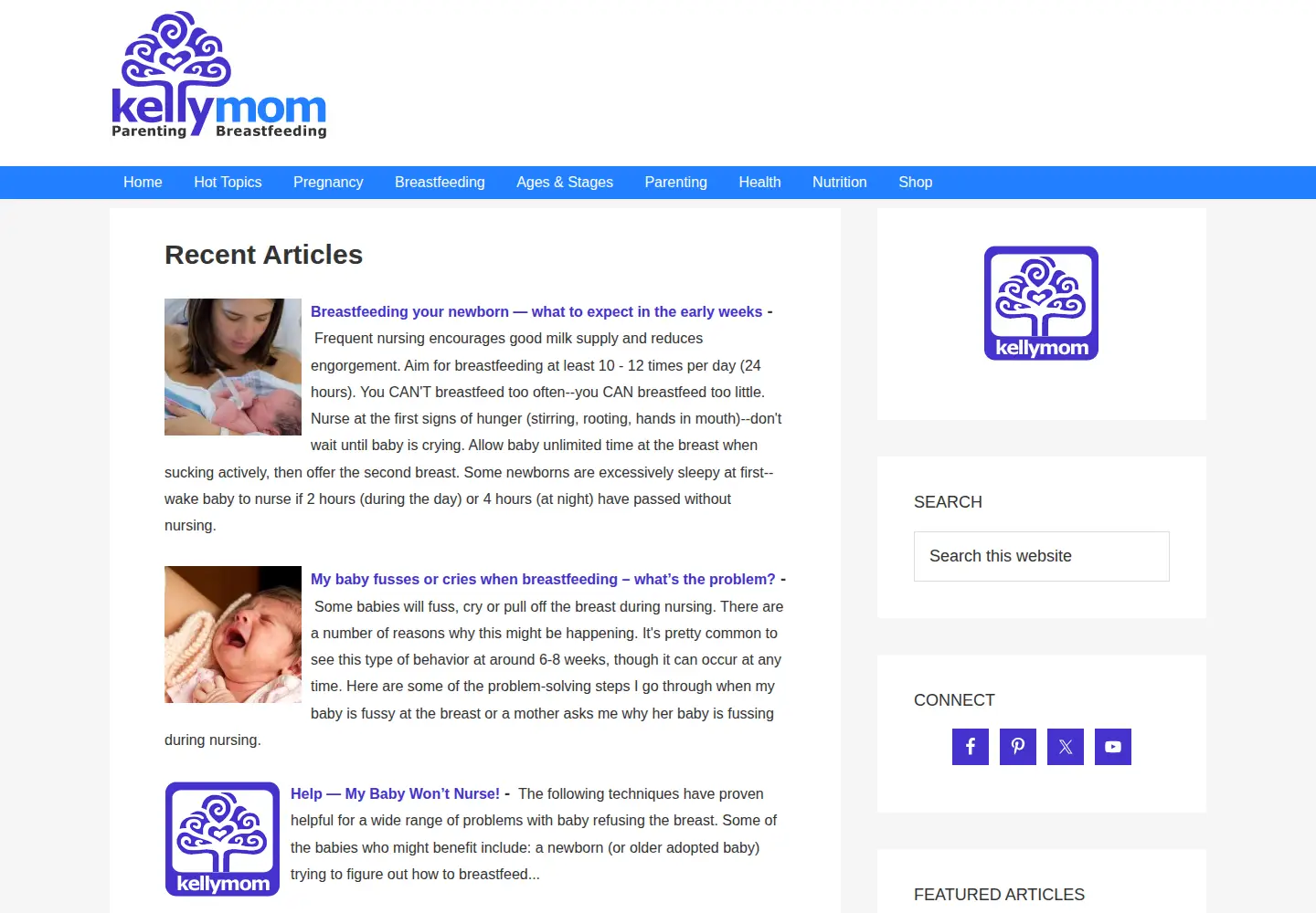 Screenshot of kellymom.com