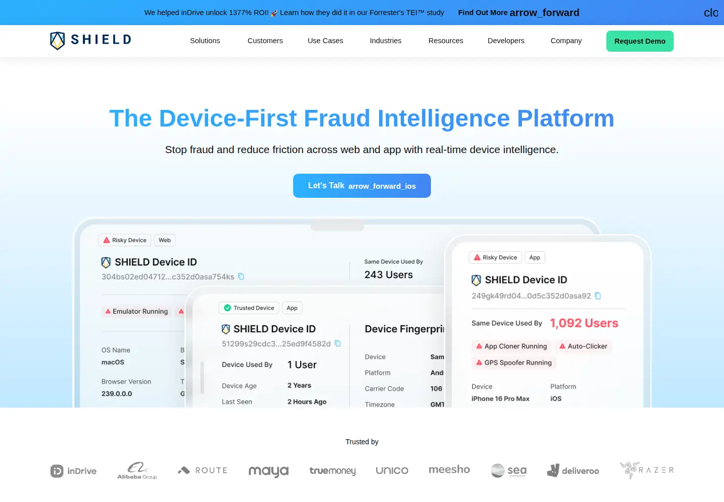 Captured homepage of shield.com in the current scan