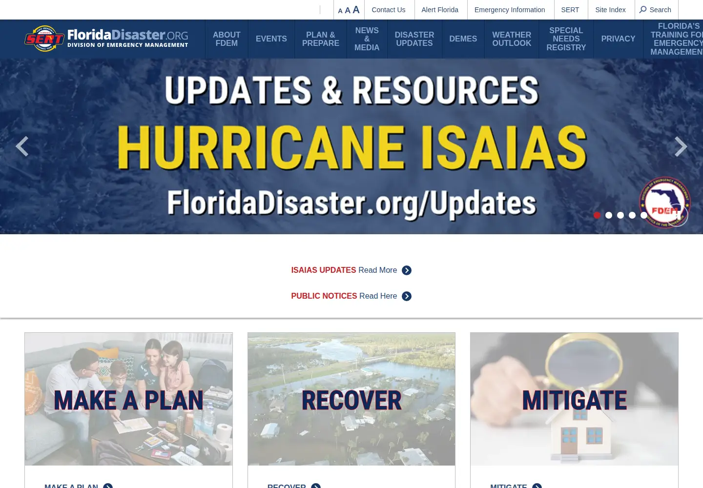 Screenshot of floridadisaster.org