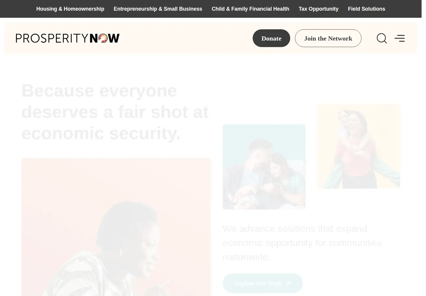 Captured homepage of prosperitynow.org in the current scan