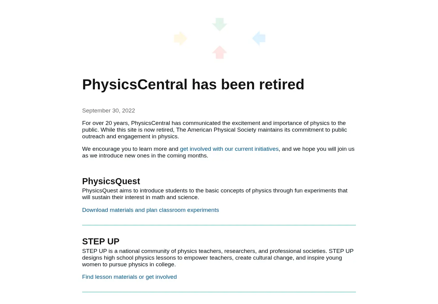 Screenshot of physicscentral.com