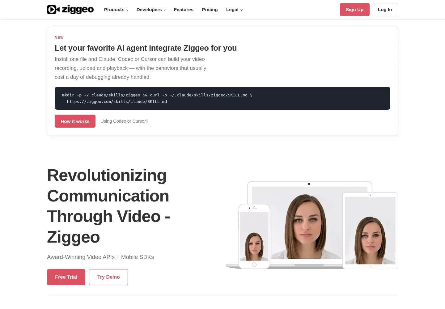 Captured homepage of ziggeo.com in the current scan