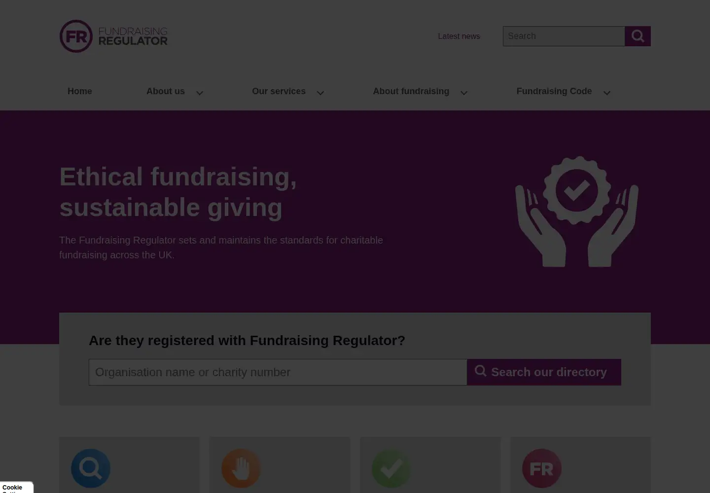Captured homepage of fundraisingregulator.org.uk in the current scan