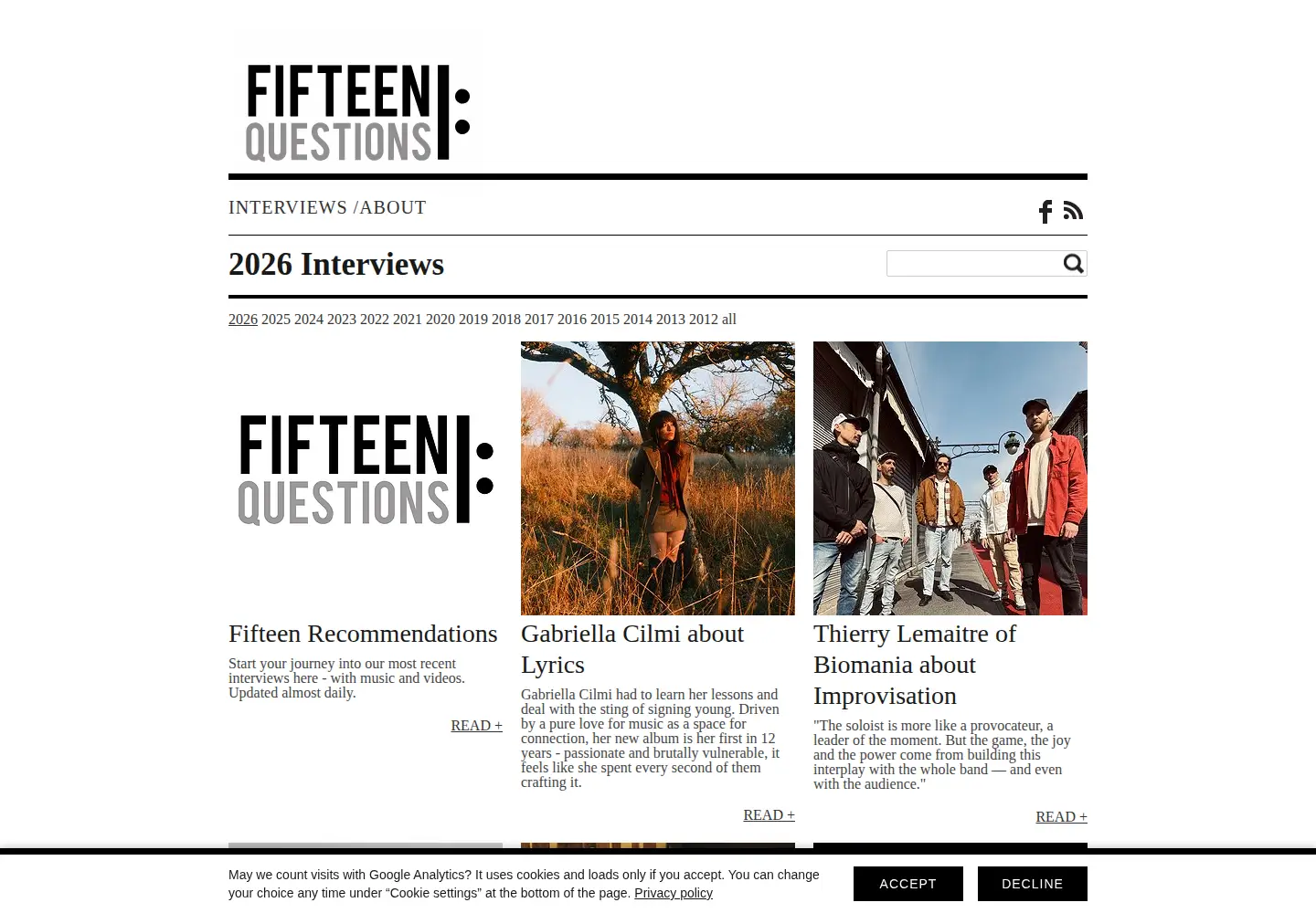 Captured homepage of 15questions.net in the current scan