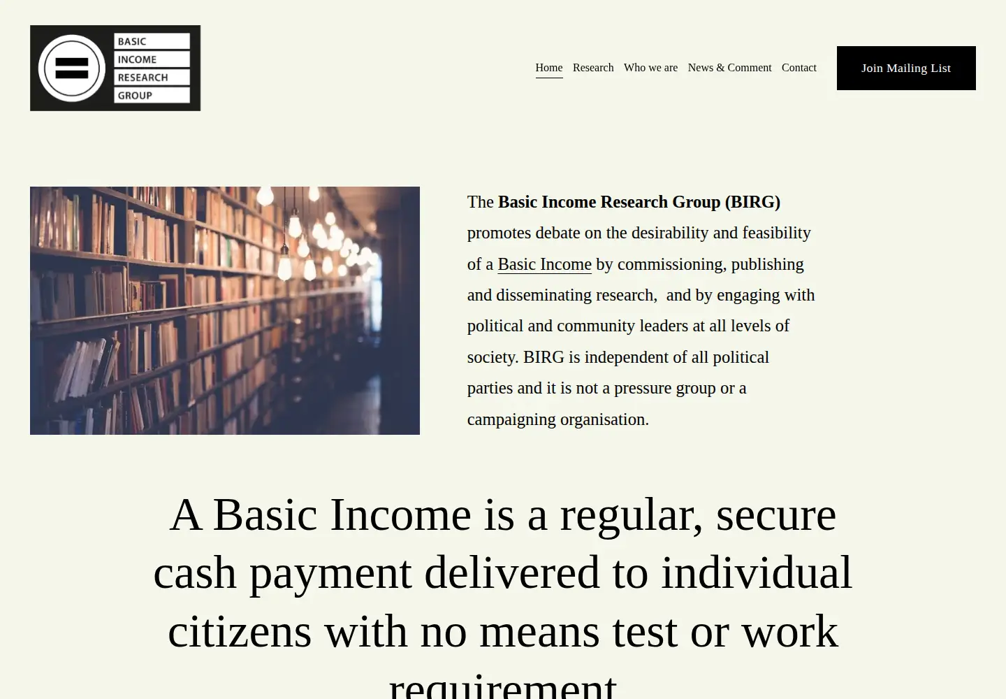 Captured homepage of citizensincome.org in the current scan