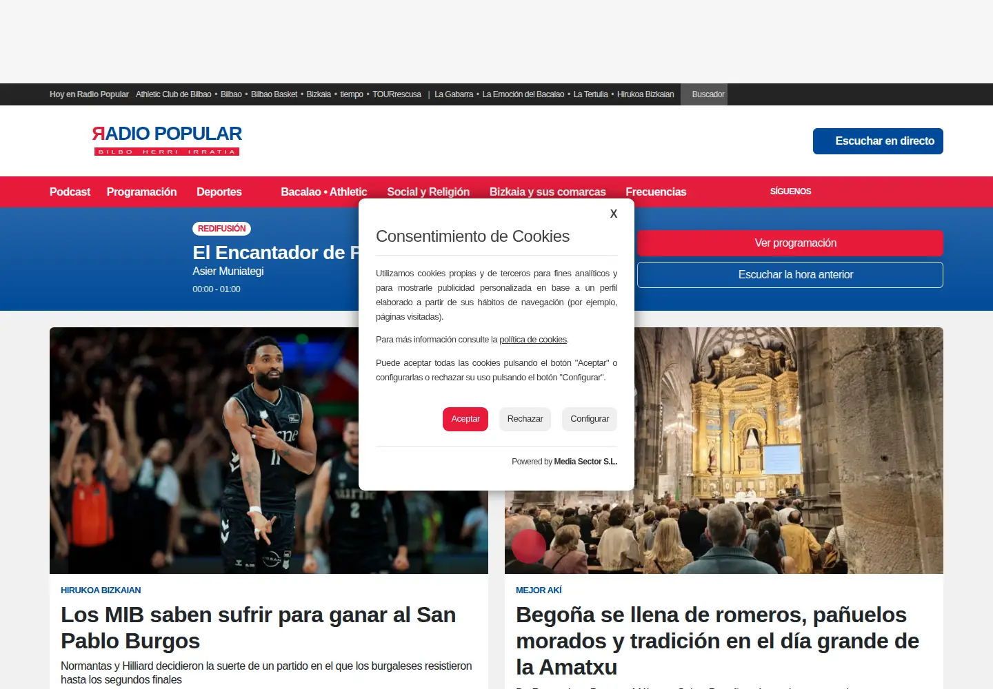 Screenshot of radiopopular.com