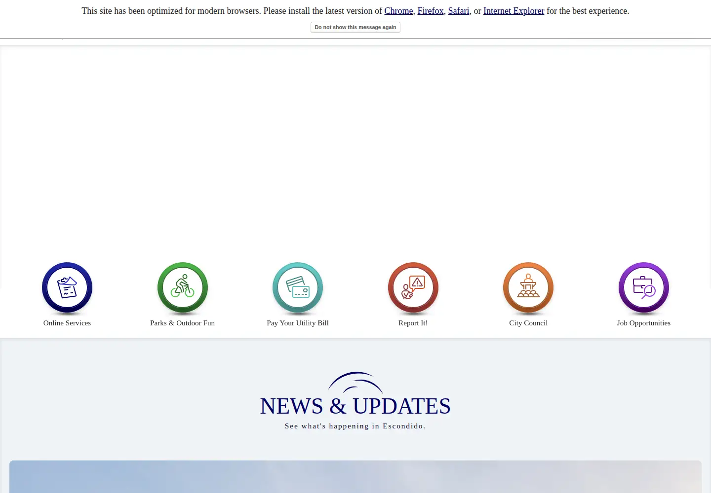 Captured homepage of escondido.org in the current scan