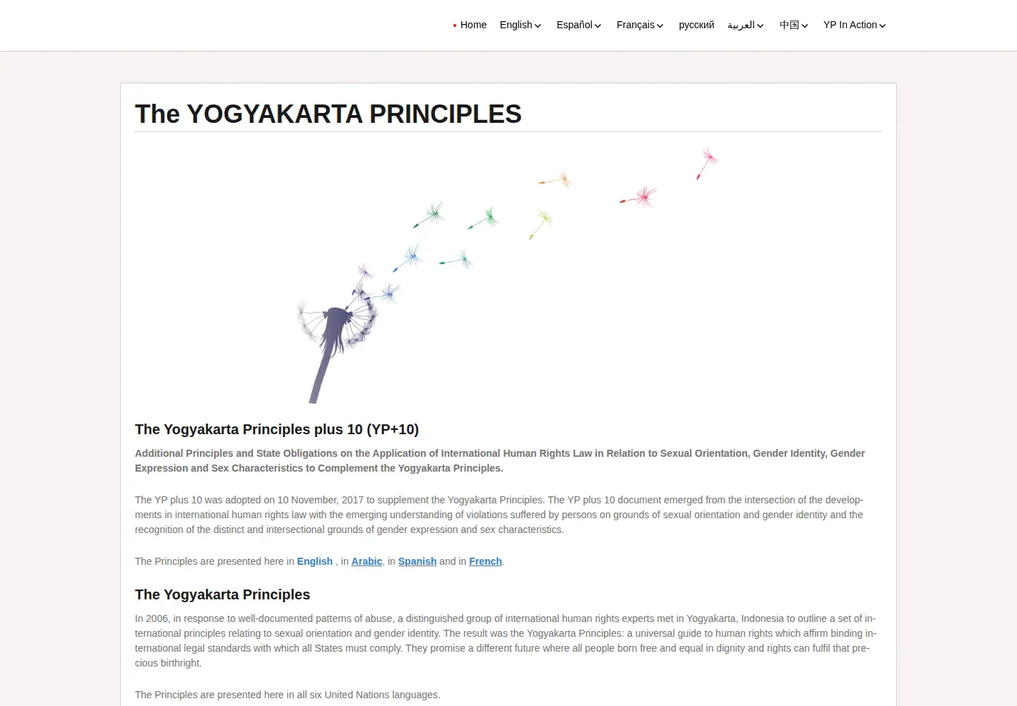Captured homepage of yogyakartaprinciples.org in the current scan