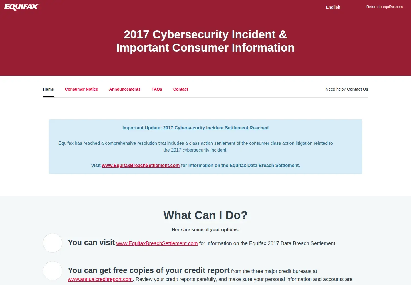 Screenshot of equifaxsecurity2017.com
