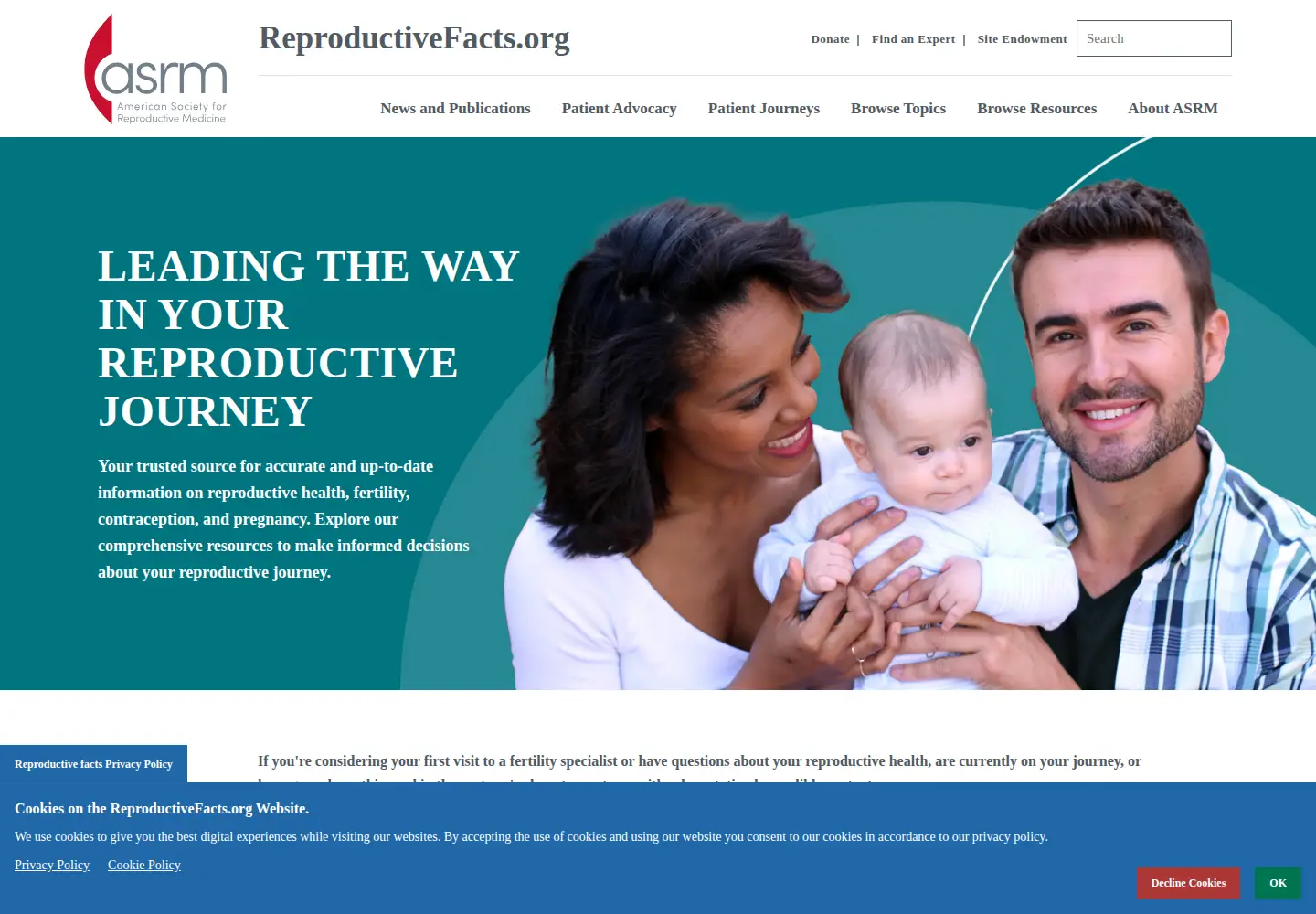 Screenshot of reproductivefacts.org