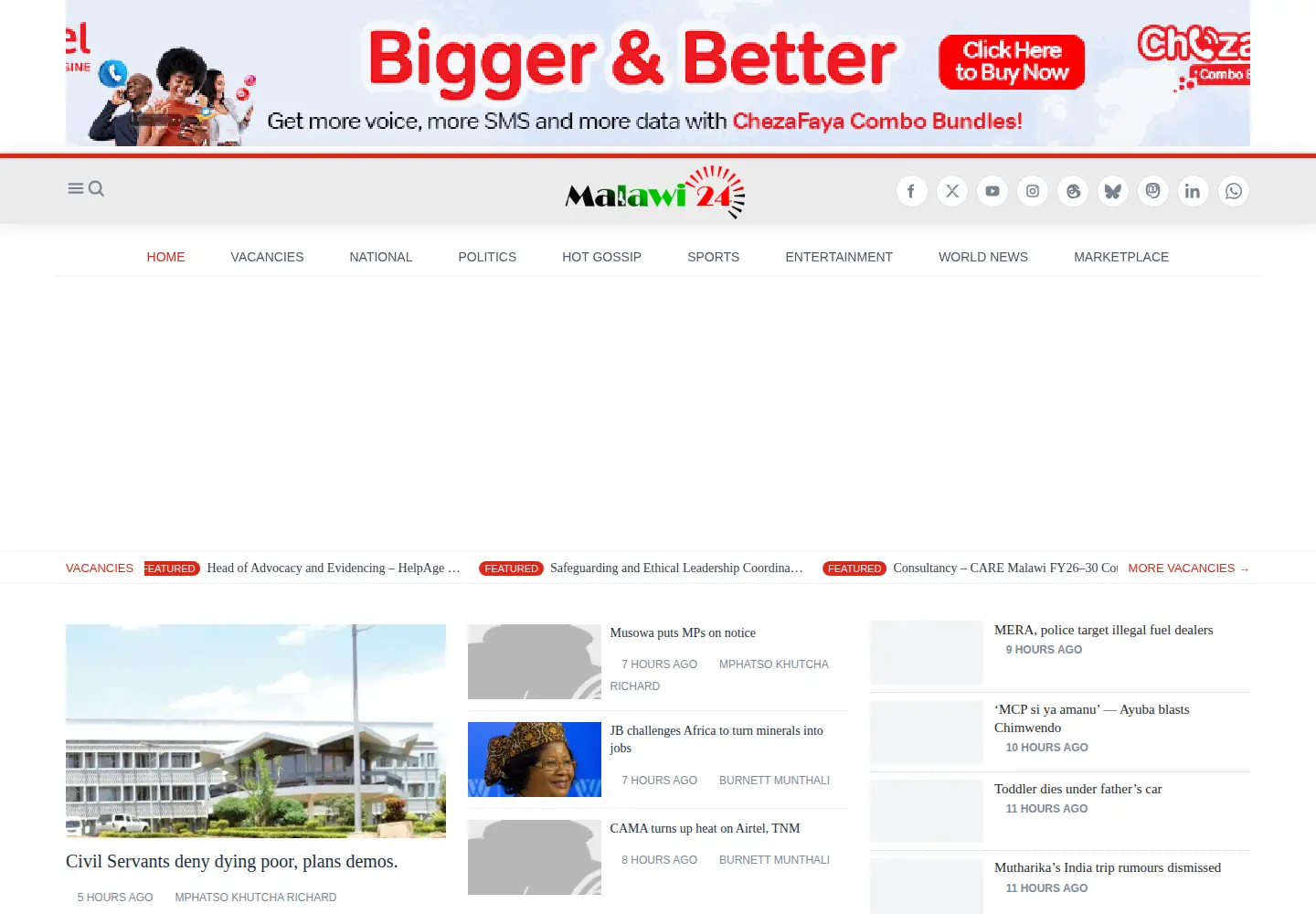 Screenshot of malawi24.com
