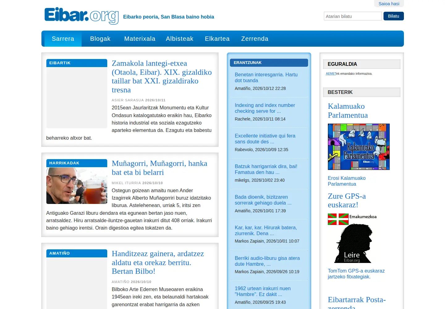 Captured homepage of eibar.org in the current scan