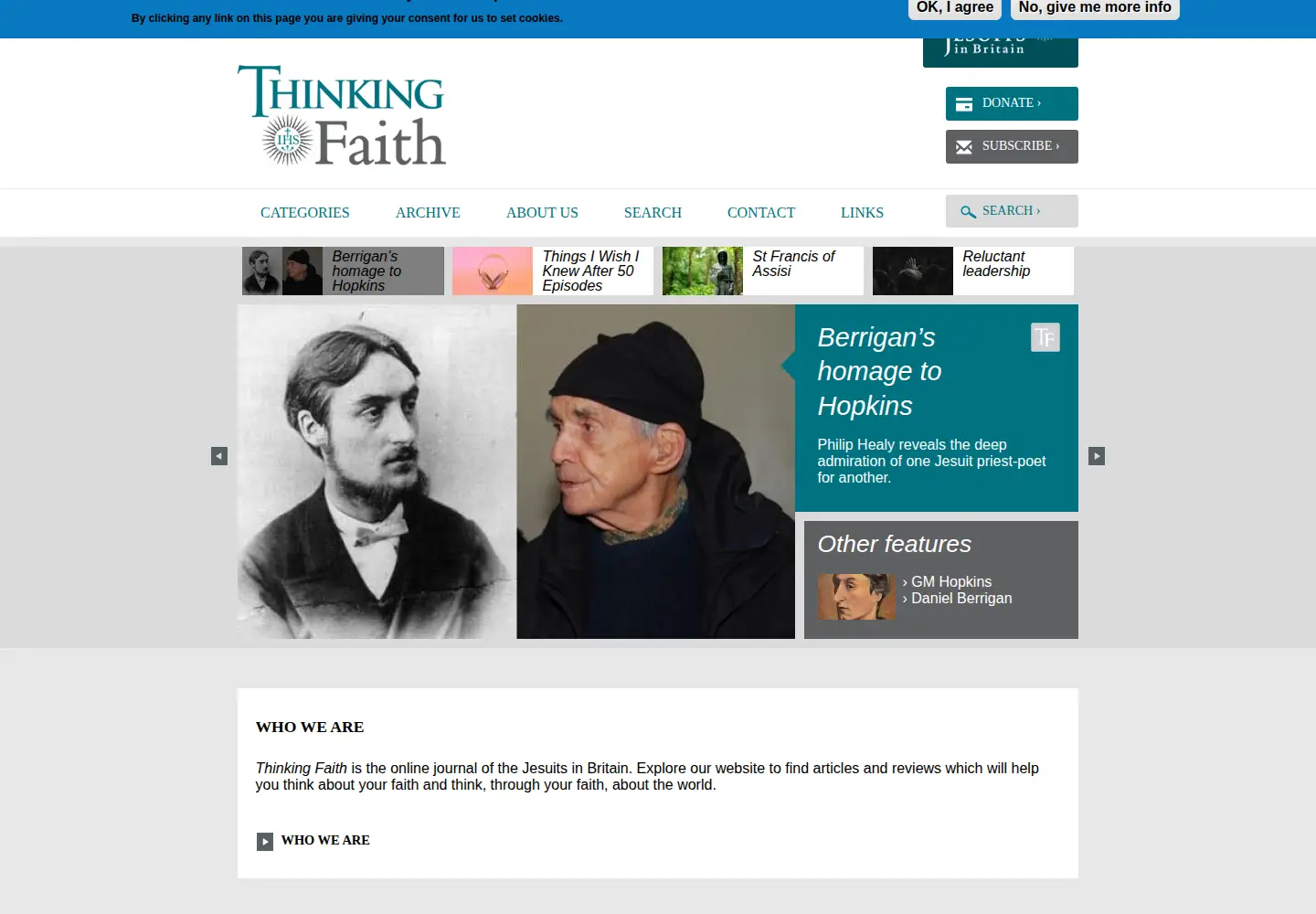 Captured homepage of thinkingfaith.org in the current scan