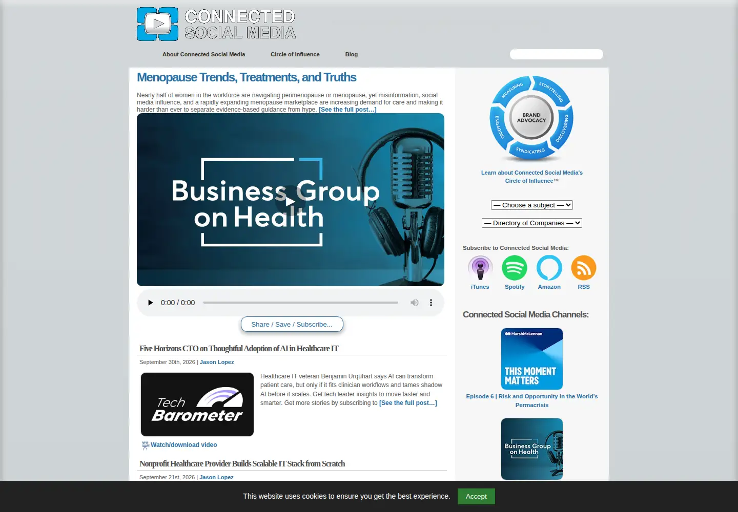 Captured homepage of connectedsocialmedia.com in the current scan