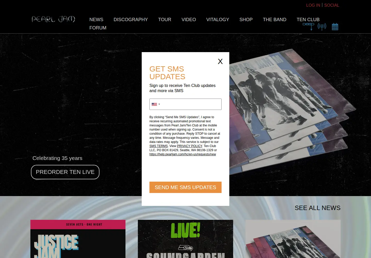 Screenshot of pearljam.com