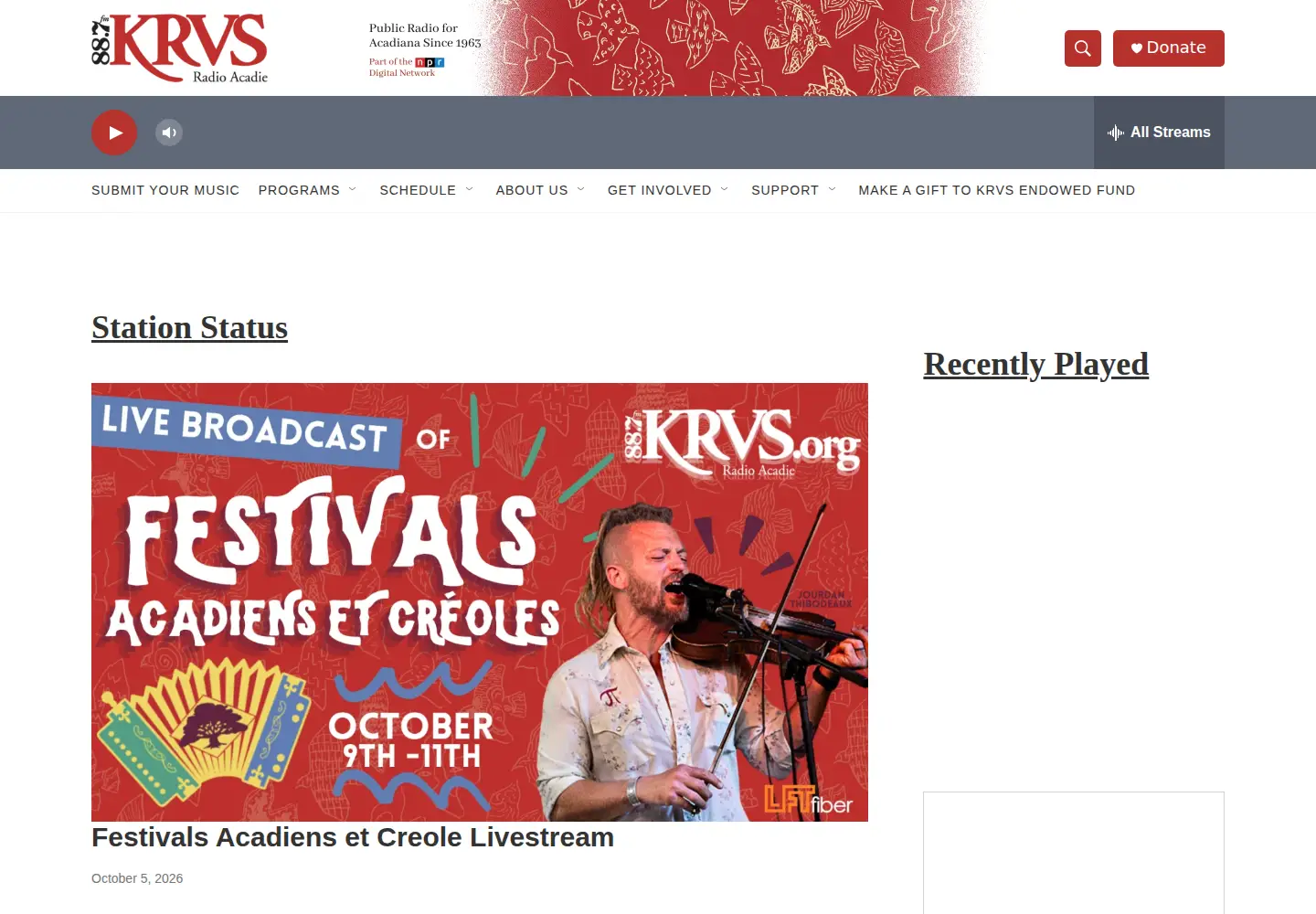 Captured homepage of krvs.org in the current scan