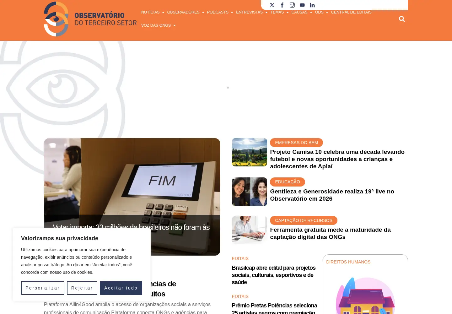 Screenshot of observatorio3setor.org.br