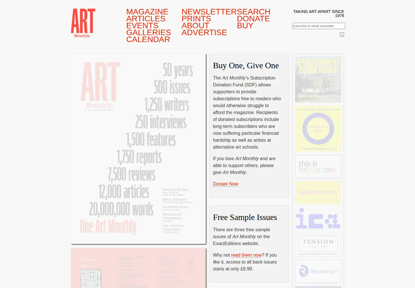 Screenshot of artmonthly.co.uk