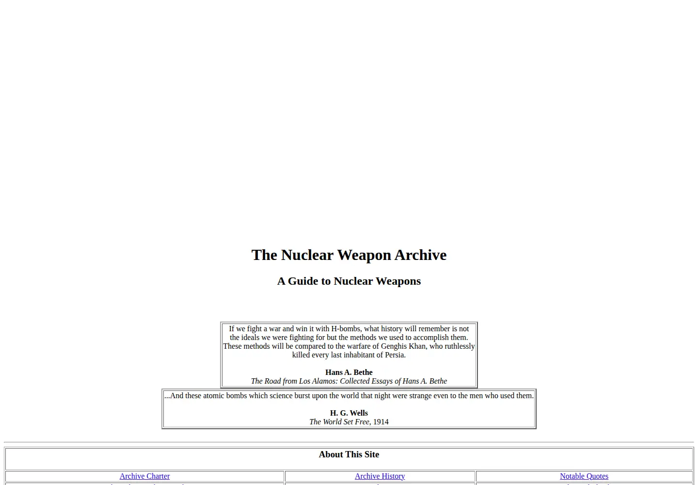 Screenshot of nuclearweaponarchive.org