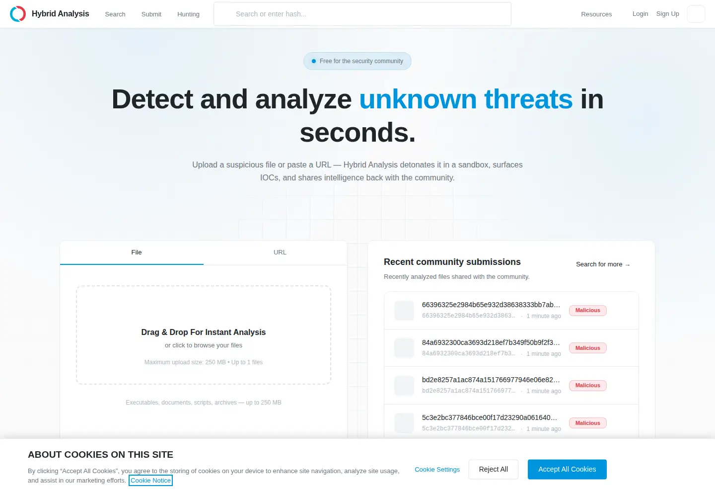 Screenshot of hybrid-analysis.com