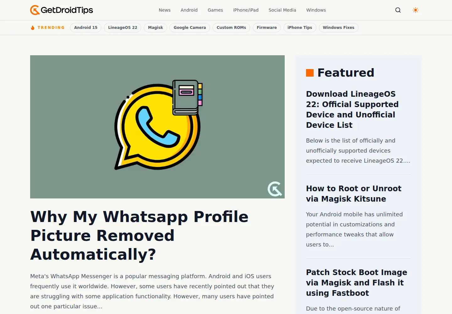 Captured homepage of getdroidtips.com in the current scan