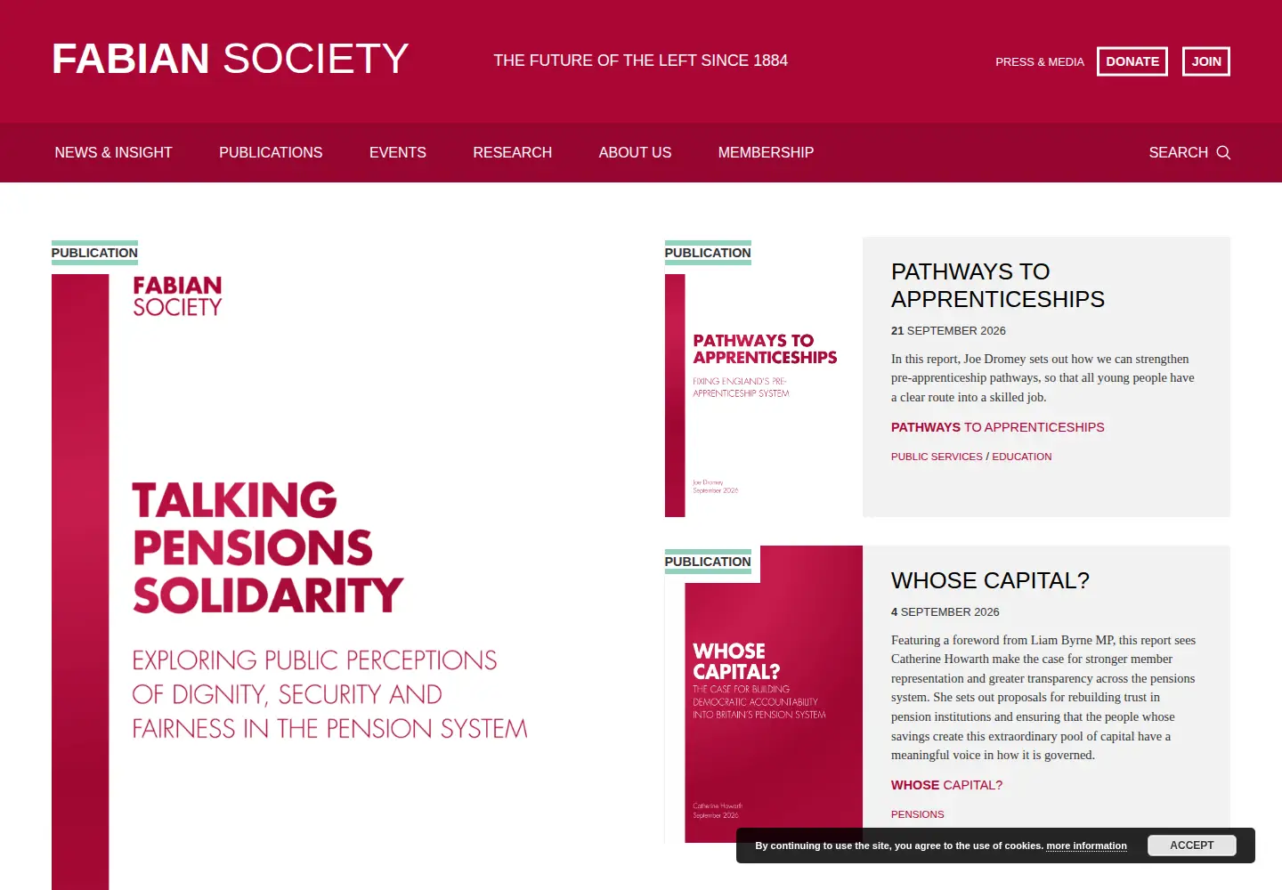 Captured homepage of fabians.org.uk in the current scan