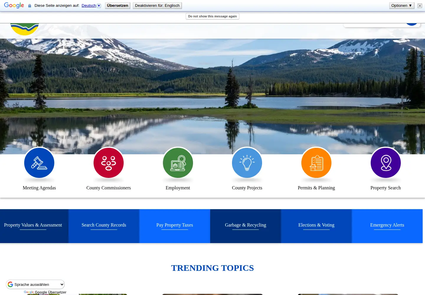 Captured homepage of deschutes.org in the current scan
