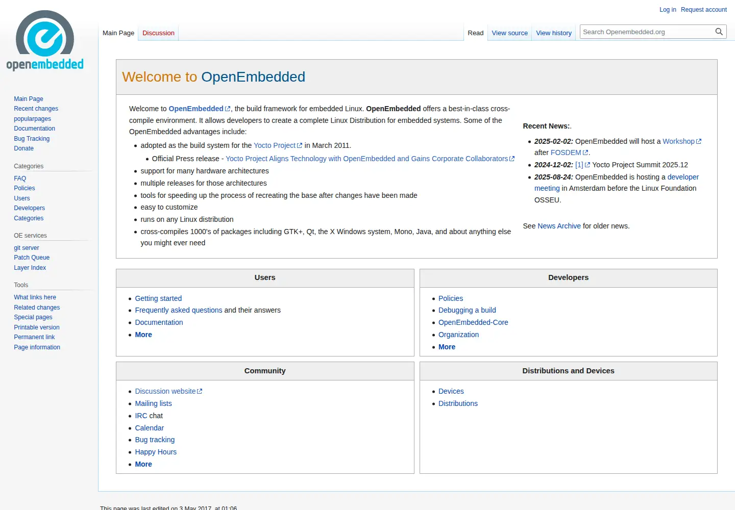 Captured homepage of openembedded.org in the current scan