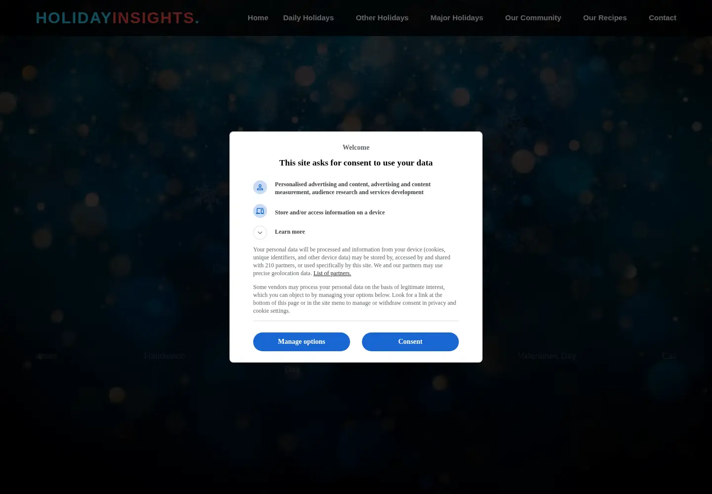 Captured homepage of holidayinsights.com in the current scan