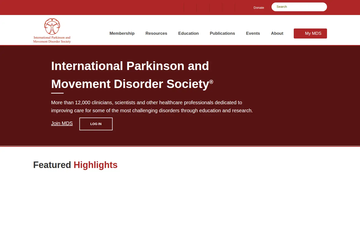 Screenshot of movementdisorders.org
