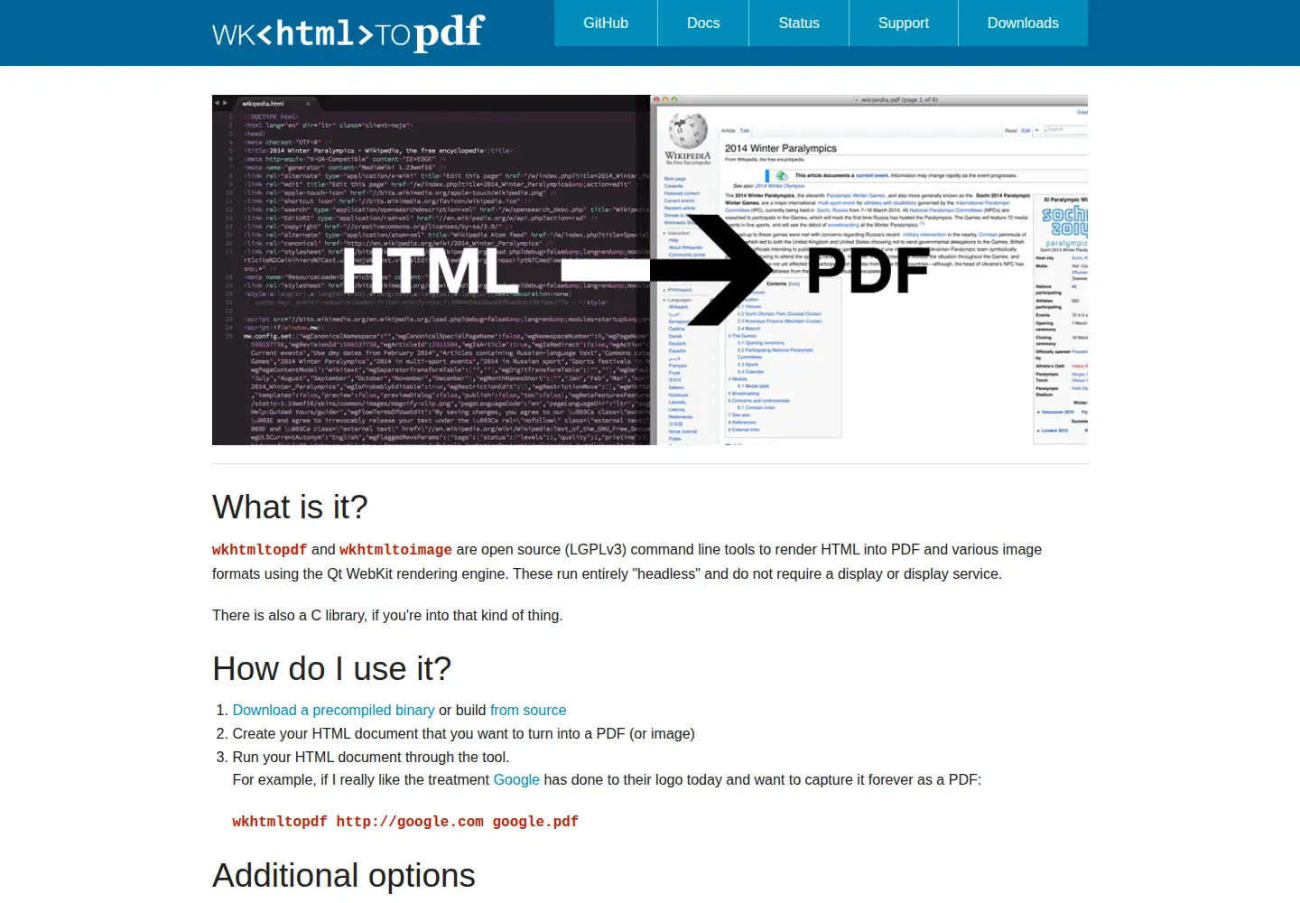 Screenshot of wkhtmltopdf.org