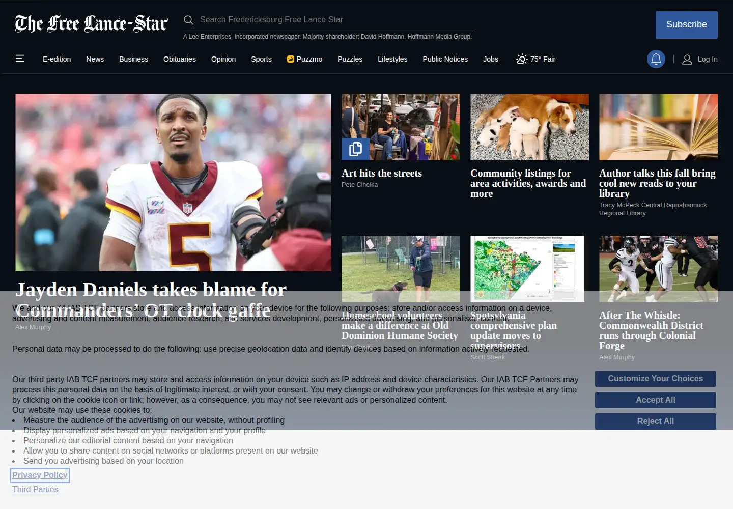 Screenshot of fredericksburg.com